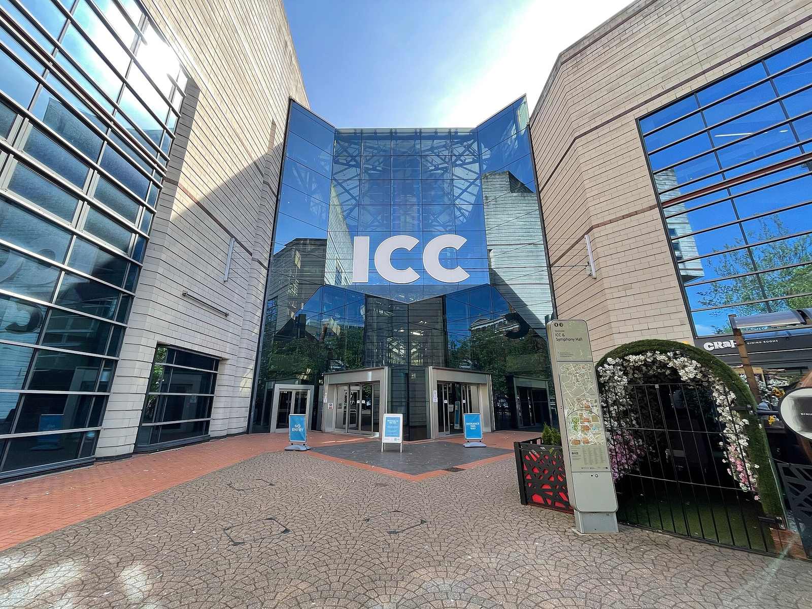 The glass exterior of a convention centre